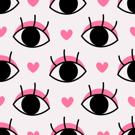 Vector illustration. Modern psychedelic pinkcore design for cosmetic product, makeup, eyesight, Valentine's day, woman, girl, fabric and greeting cardのイラスト素材