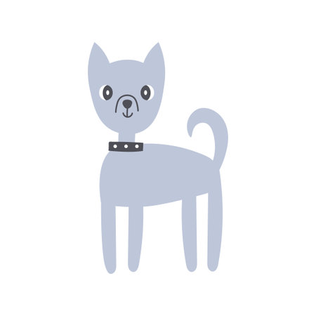 Vector illustration of funny puppy in minimalistic cartoon style. Flat design. Character, mascot. Vector illustration on white backgroundのイラスト素材