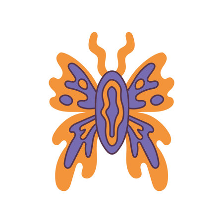 Modern hand drawn moth with wavy wings. Trendy vibrant insect with splash liquid shape, Vaporwave designのイラスト素材