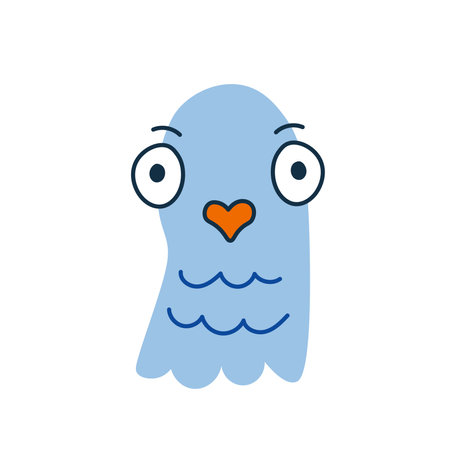Vector illustration of surprised blue city bird on white background. Humor. Character. Mascot. Childish animal design.のイラスト素材