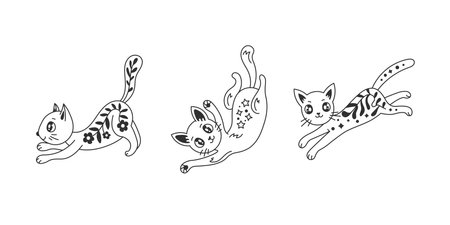 Cute hand drawn kitten characters collection in cartoon anime style. Mystical esoteric animals with blue eyes. Vector illustrationのイラスト素材