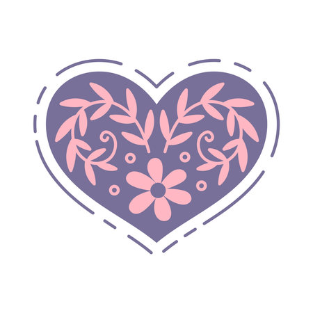 Cute purple valentines day vector illustration with botanical ornament, flower and leaves. Wedding design element for invitation and greeting cardのイラスト素材