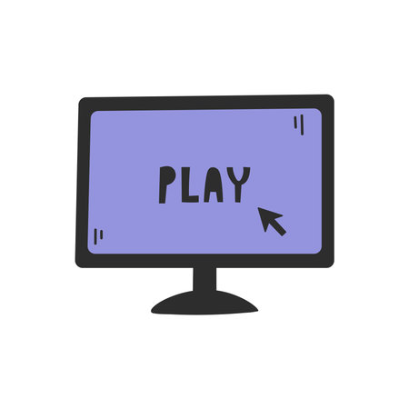 Hand drawn screen with play description and cursor. Vector illustration. Video gaming concept design.のイラスト素材