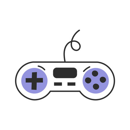 Doodle vector illustration. Retro electronic arcade device with buttons and wire.