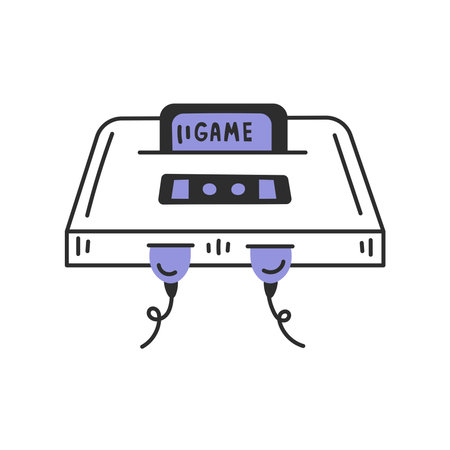 Retro electronic device with buttons and wire. Outline vector illustration in doodle styleのイラスト素材