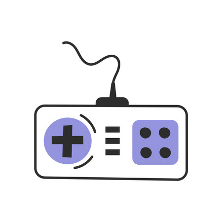 Vintage electronic joystick with wire and buttons in doodle style. Vector illustration on white...