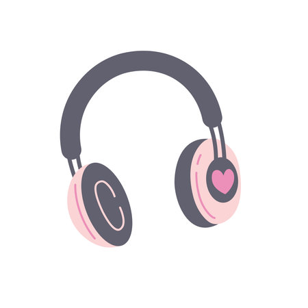 Cute earphones. Romantic music, sound, melody, radio concept design. Girlish wireless accessory. Vector illustrationのイラスト素材