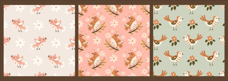 Collection of cute animal backgrounds for spring and summer design. Repeat vector illustration with...