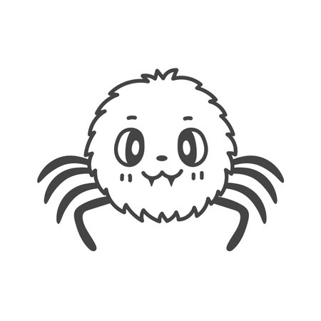 Cute spider character doodle art Vector cheerful cartoon baby insect. Kawaii arachnid outline mascot. Isolated black line art on white background.のイラスト素材
