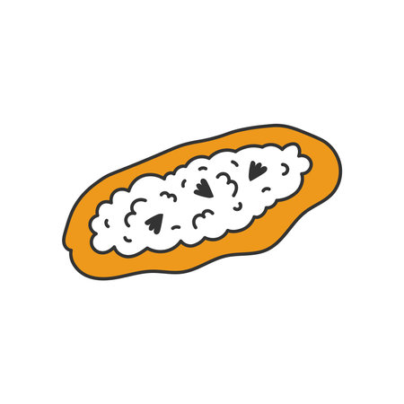 Huarache Mexican Food doodle vector illustration. Traditional Latin American dish. Masa dough with pinto beans. Cartoon style.のイラスト素材