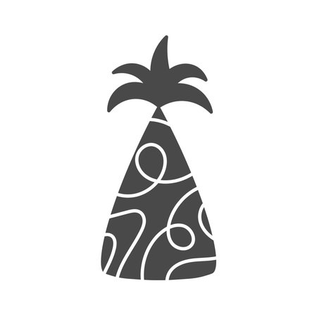 Party hat symbol doodle vector illustration. Black silhouette of birthday headwear accessory with creative wavy texture. Vector illustration isolated on white backgroundのイラスト素材