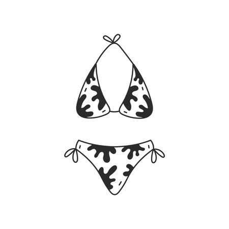 Bikini swimsuit doodle vector illustration. Hand drawn line beach swimwear clothing accessory for woman sunbath and swimmingのイラスト素材