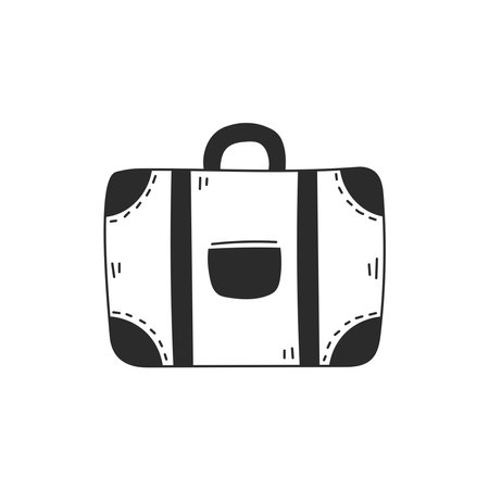 Hand Suitcase doodle illustration. Hand drawn luggage for travel. Bag outline icon. Isolated on white backgroundのイラスト素材