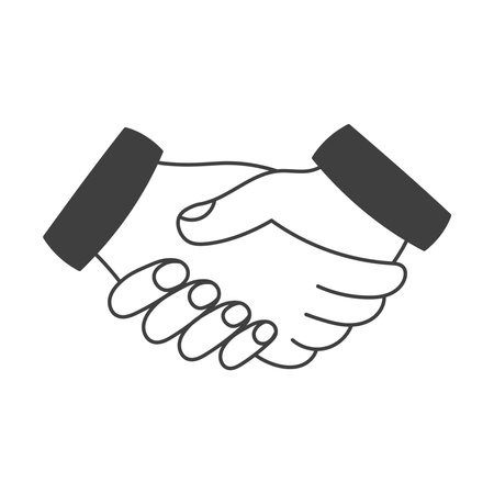 Handshake line icon. Hand drawn partnership contract agreement deal symbol. Doodle design element. Isolated vector illustrationのイラスト素材