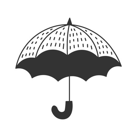 Open Umbrella Doodle vector illustration. Hand drawn Summer Fall Autumn accessory. Rain waterproof protection symbol in cartoon styleのイラスト素材