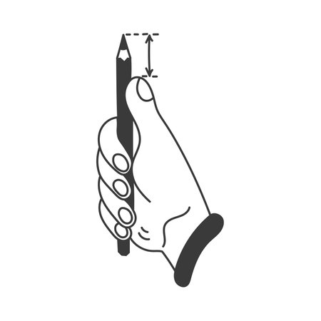 Dimension of perspective Gesture Hand holding Pencil. Artist and Painter professional symbol. Art school education icon in doodle style. Isolated vector illustration.のイラスト素材