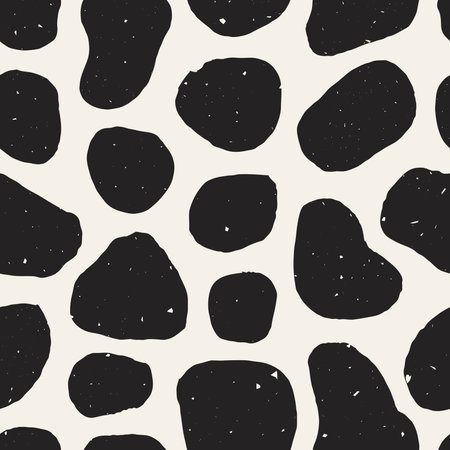 Spotted Animal fur skin texture Black and White Seamless Pattern. Hand drawn abstract monochrome background with geometric shapes. Repeat vector illustration with shabby effectのイラスト素材