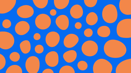 Minimal Abstract Spotted Background. 1920x1080 ratio orange blue social media template with hand drawn circle round shapes. Vector illustration.のイラスト素材