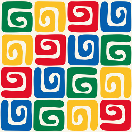 Vibrant Abstract Seamless Pattern with Squiggle Swirl. Bright geometric Background with hand drawn twirl shapes. Repeat vector illustrationのイラスト素材