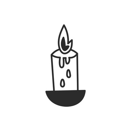 Candle with Melting Wax Doodle Line Icon. Hand drawn sketch vector illustrationのイラスト素材