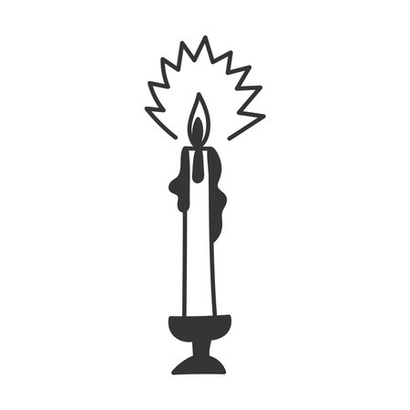 Burning Candle Doodle Illustration. Candlelight sketch. Isolated vector illustration.のイラスト素材