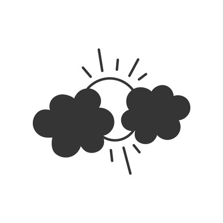 Sunbeam Shine through the Clouds Doodle Illustration. Hand drawn hope symbol. Overcast weather icon. Isolated vector art in sketch styleのイラスト素材