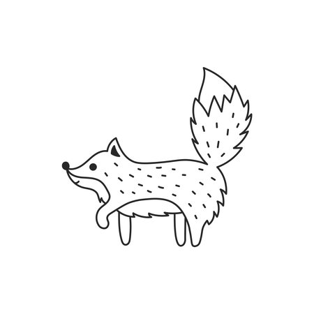 Fox Doodle Art. Cute hand drawn wild forest animal line sketch. Isolated vector illustrationのイラスト素材