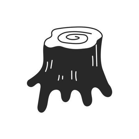 Tree Stump Doodle Illustration. Hand drawn Chopped tree trunk with bark texture. Lumber and firewood symbol. Isolated vector artのイラスト素材