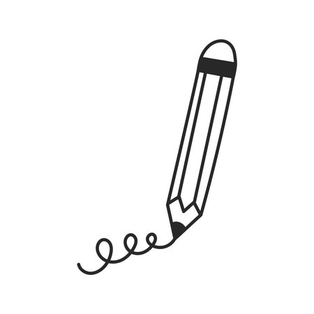 Pencil with scribbles Doodle Icon. Hand drawn writing education and drawing symbol. Outline vector illustration.のイラスト素材