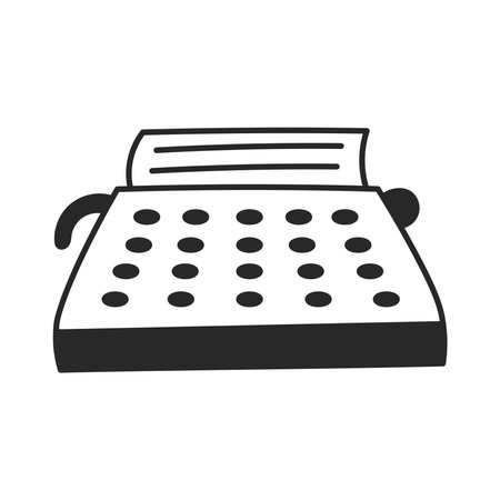 Typewriter Doodle Icon. Hand drawn outline vintage technology for writers. Sketch style isolated vector illustrationのイラスト素材