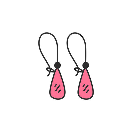 Pink Earrings Doodle Icon. Hand drawn coquette jewelry and bijouterie. Women fashion accessory element. Isolated vector illustrationのイラスト素材