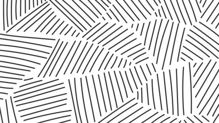 Hand Drawn Abstract Line Background. 1920x1080 ratio social media backdrop with chaotic scribble and hatching. Vector illustration. Black and white colorのイラスト素材