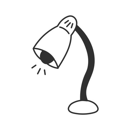 Desk Lamp Doodle Icon. Hand drawn outline table interior light furniture. Outline vector illustrationのイラスト素材