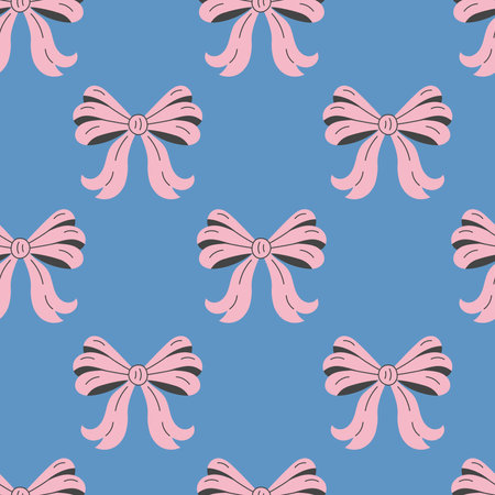 Tied Bows Seamless Pattern in Retro style. Cute coquette vintage knots and ribbons. Decorative holiday background wrapping paper for gift box and presents. Vector illustrationのイラスト素材