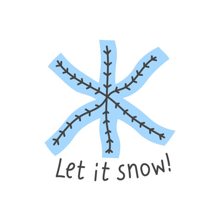 Winter Snowflake with Quote. Doodle style seasonal snow symbol with handwritten text. Hand drawn vector illustrationのイラスト素材