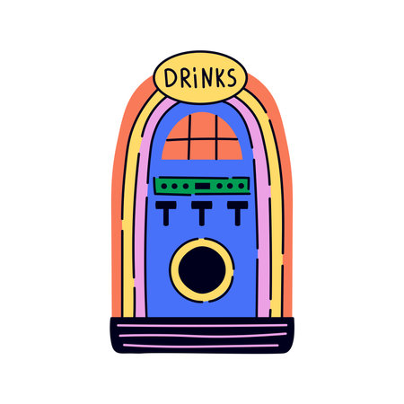 Vintage Soda Machine Illustration. Hand drawn sweet fizzy drink vending fountain. Retro Beverage automatic dispenserのイラスト素材