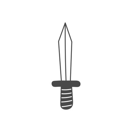 Dagger Doodle Icon. Hand drawn medieval weapon. Outline sword with stripped handle. Isolated vector illustrationのイラスト素材