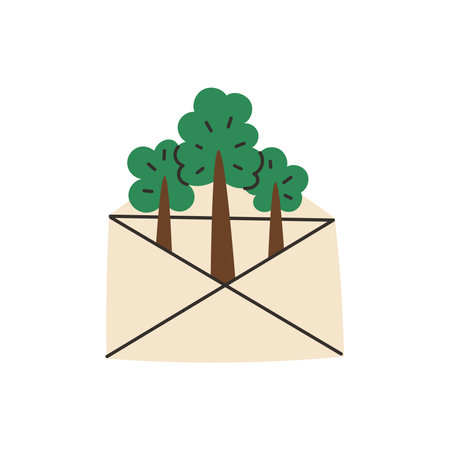 Envelope with Trees instead of Paper. Motivational Forest Ecology Protection Save concept. International Environment day sticker. Flat vector illustrationのイラスト素材