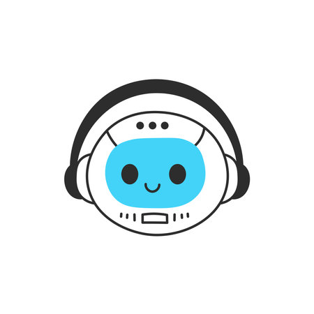 Tech Bot Avatar Icon Friendly AI assistant character with headset, for smart voice interaction interfaces. Doodle vector illustrationのイラスト素材