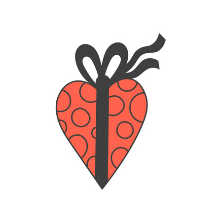 Heart Shaped gift doodle illustration Red polka dot Love symbol with tied bow. Valentine's Day and appreciation card. Vector illustration Doodleのイラスト素材