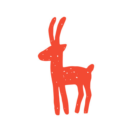 Deer hand drawn Silhouette Icon. Minimal Winter Animal Art with crayon texture. Chalk drawing Christmas symbol with antlers. Vector illustrationのイラスト素材