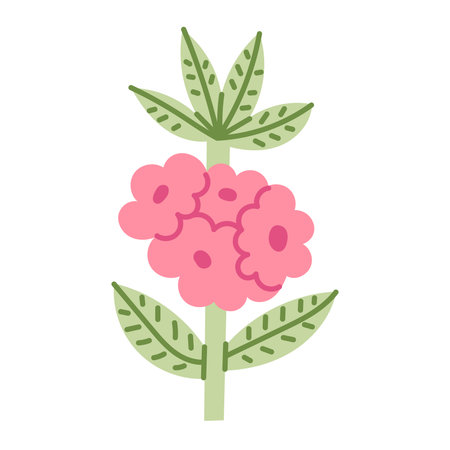 Daphne Flower and Leaves Icon. Cut out Hand drawn Spring Plant in naive style. Rustic Flat vector illustration. Minimal Garden Wildflowerのイラスト素材