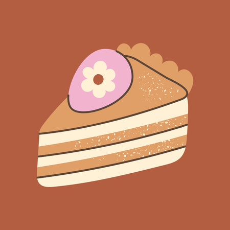 Easter Cake Slice Icon. Flat hand drawn layered pastry item vector illustration with Egg cream...
