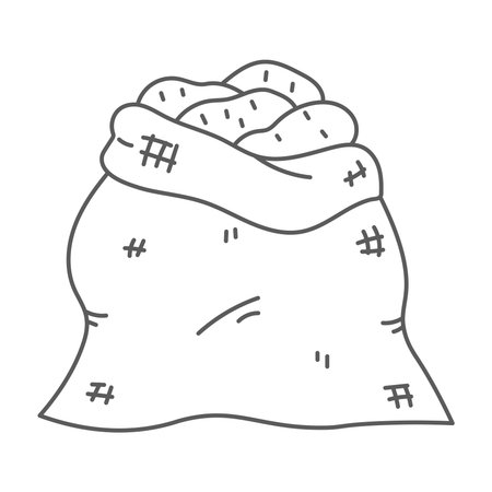 Rag Bag of Potatoes. Hand Drawn Doodle vector illustration. Raw Food Ingredient. Marketing symbol. Harvest Line art.のイラスト素材