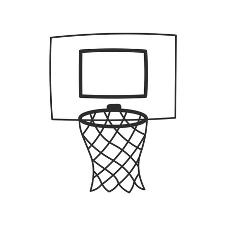 Basketball Hoop with Backboard Doodle. Classic sport game symbol in clean outline style. Hand Drawn vector illustrationのイラスト素材