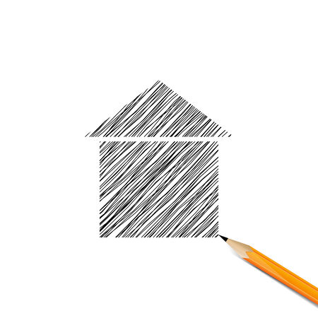 House drawn with graphite pencil. Real estate conceptのイラスト素材