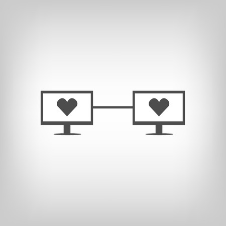 Two pc monitors with hearts connected. Virtual loveのイラスト素材
