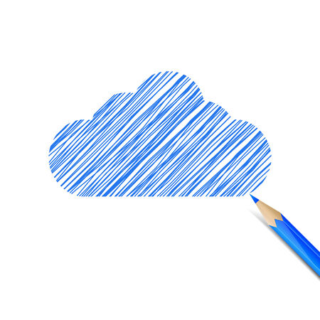 Cloud drawn with blue pencil on white backgroundのイラスト素材