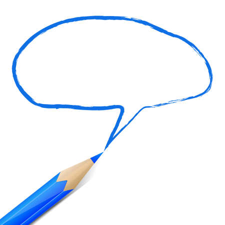 Blue oval speech bubble drawn with pencil on white backgroundのイラスト素材