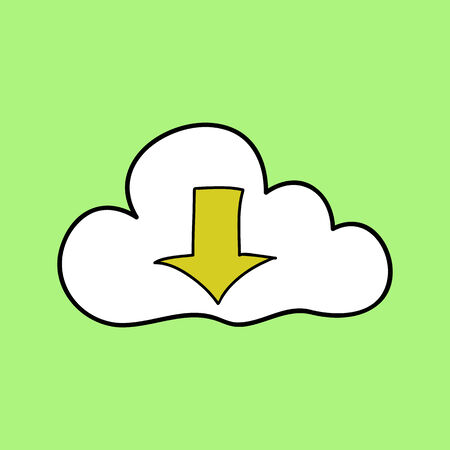 Doodle style cloud computing with down arrowのイラスト素材